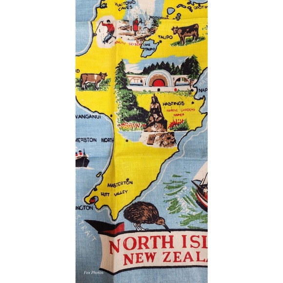 Pure Linen Fast Colours Kitchen Tea Towel New Zealand North Island Map 31x20 - Picture 10 of 16